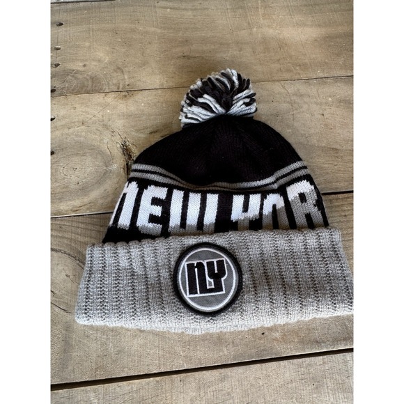 Other - New York Pom Beanie Cap Mens Black Grey Knot Cuffed Seventy Seven Hat
